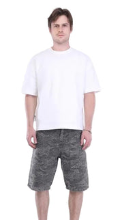 Textured Cargo Denim Shorts