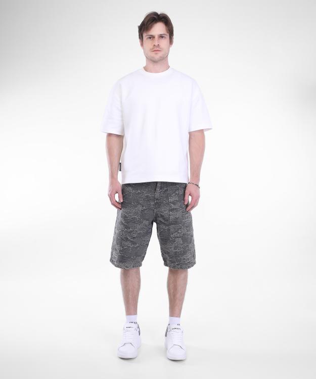Textured Cargo Denim Shorts