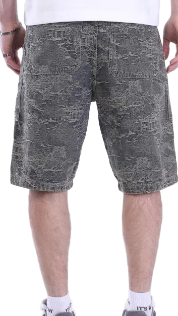 Textured Cargo Denim Shorts
