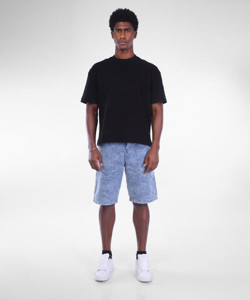 Textured Cargo Denim Shorts