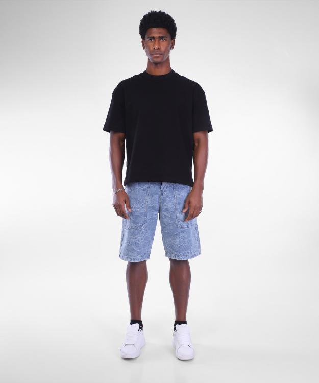 Textured Cargo Denim Shorts