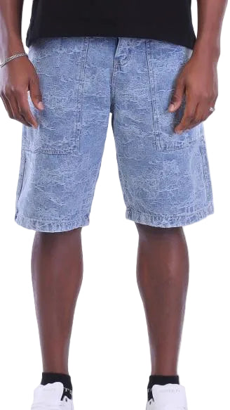 Textured Cargo Denim Shorts