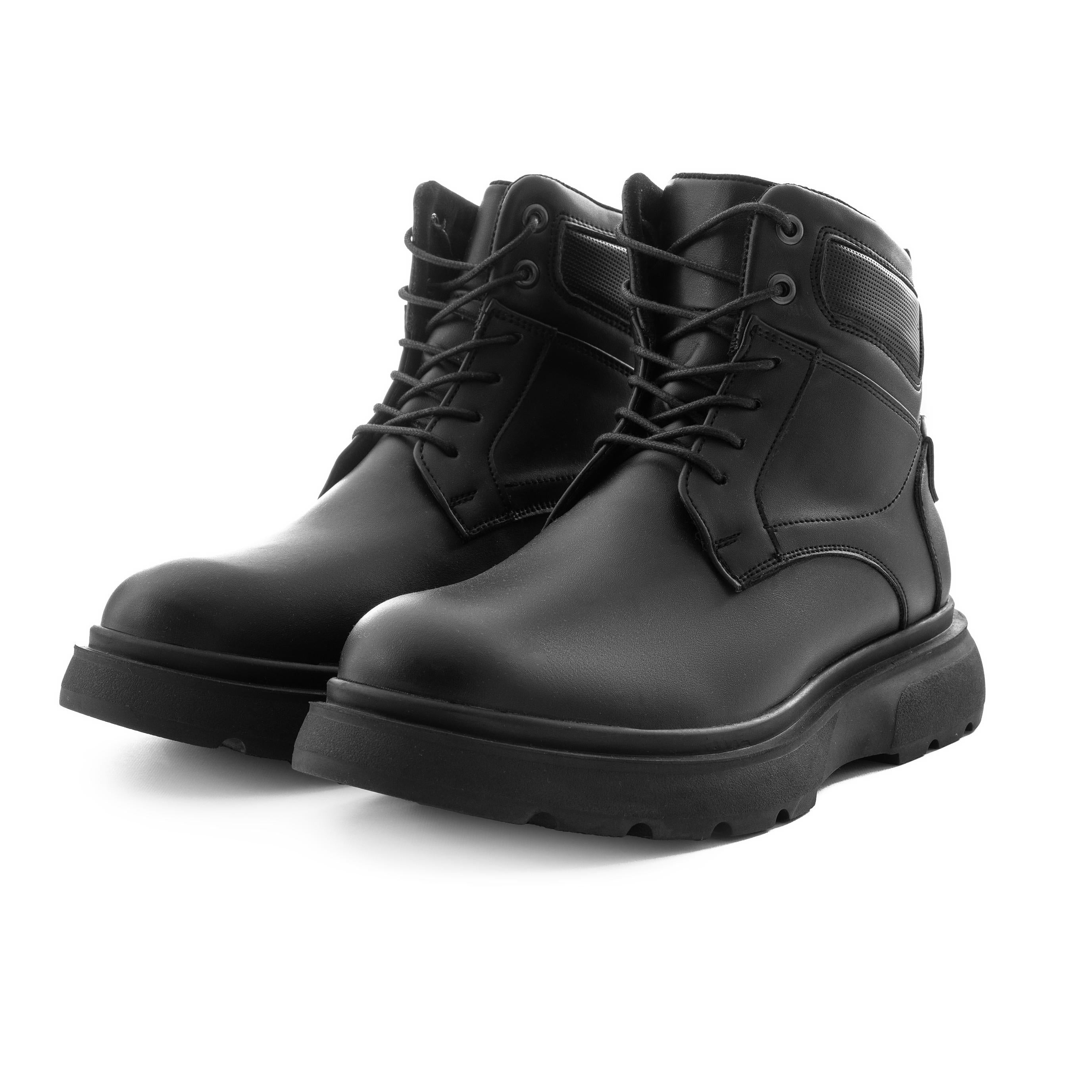 Black Chunky Lace-Up Ankle Boots - Black