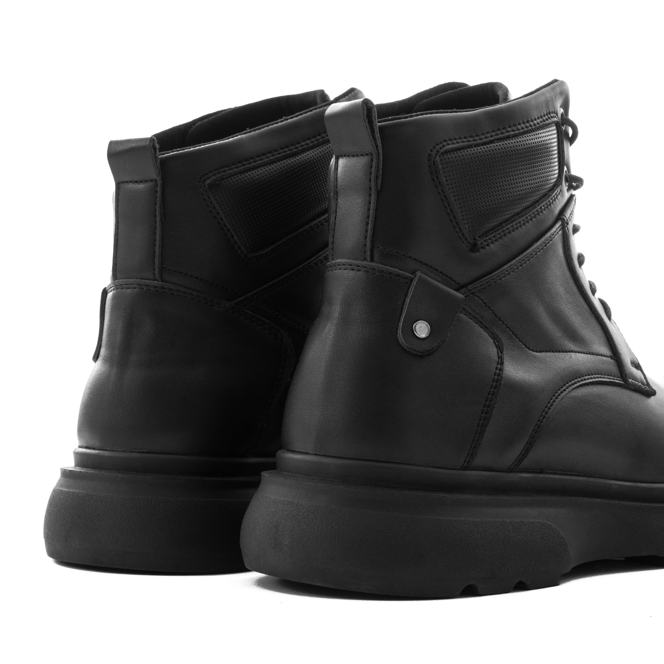 Black Chunky Lace-Up Ankle Boots - Black