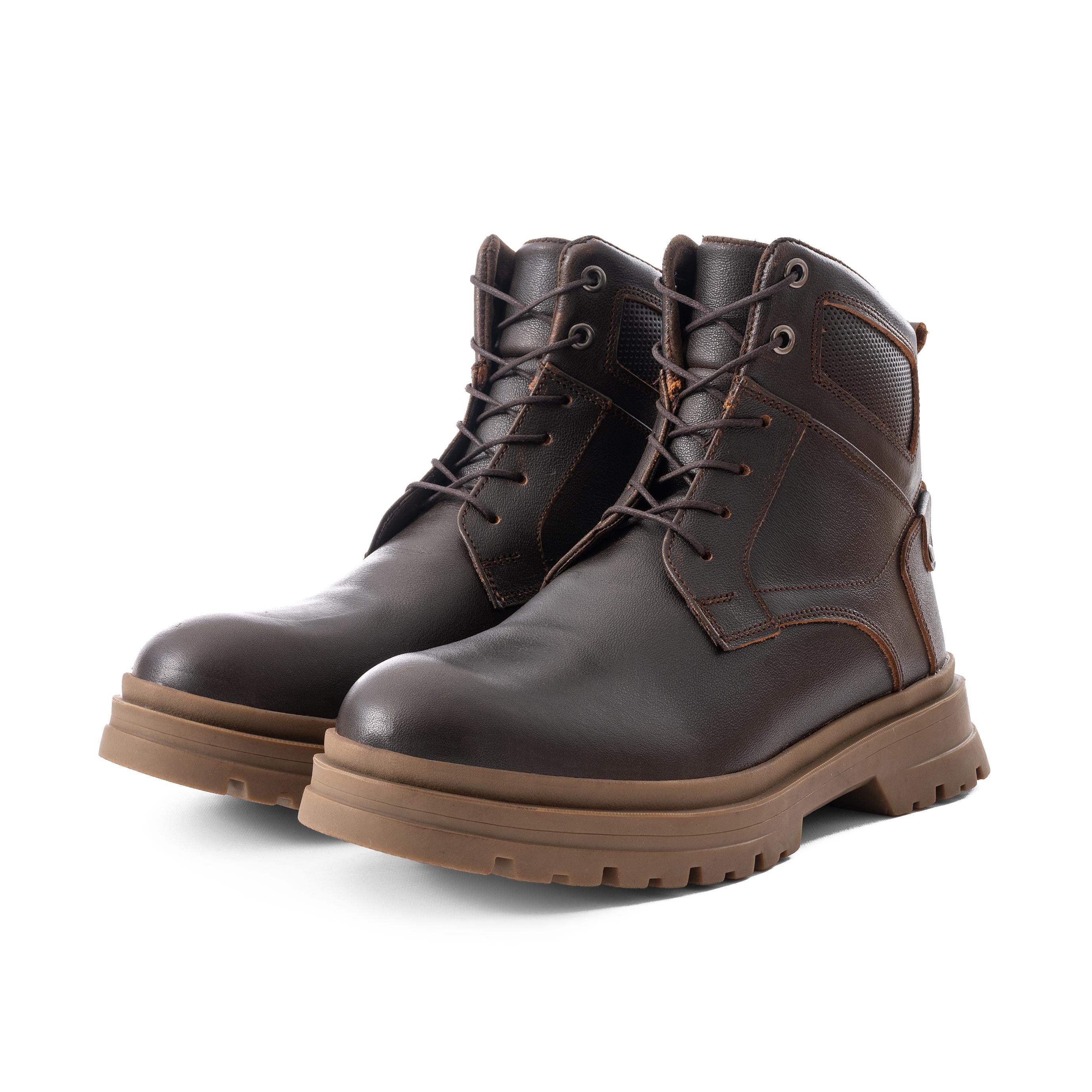 Black Chunky Lace-Up Ankle Boots - Brown