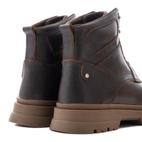 Black Chunky Lace-Up Ankle Boots - Brown