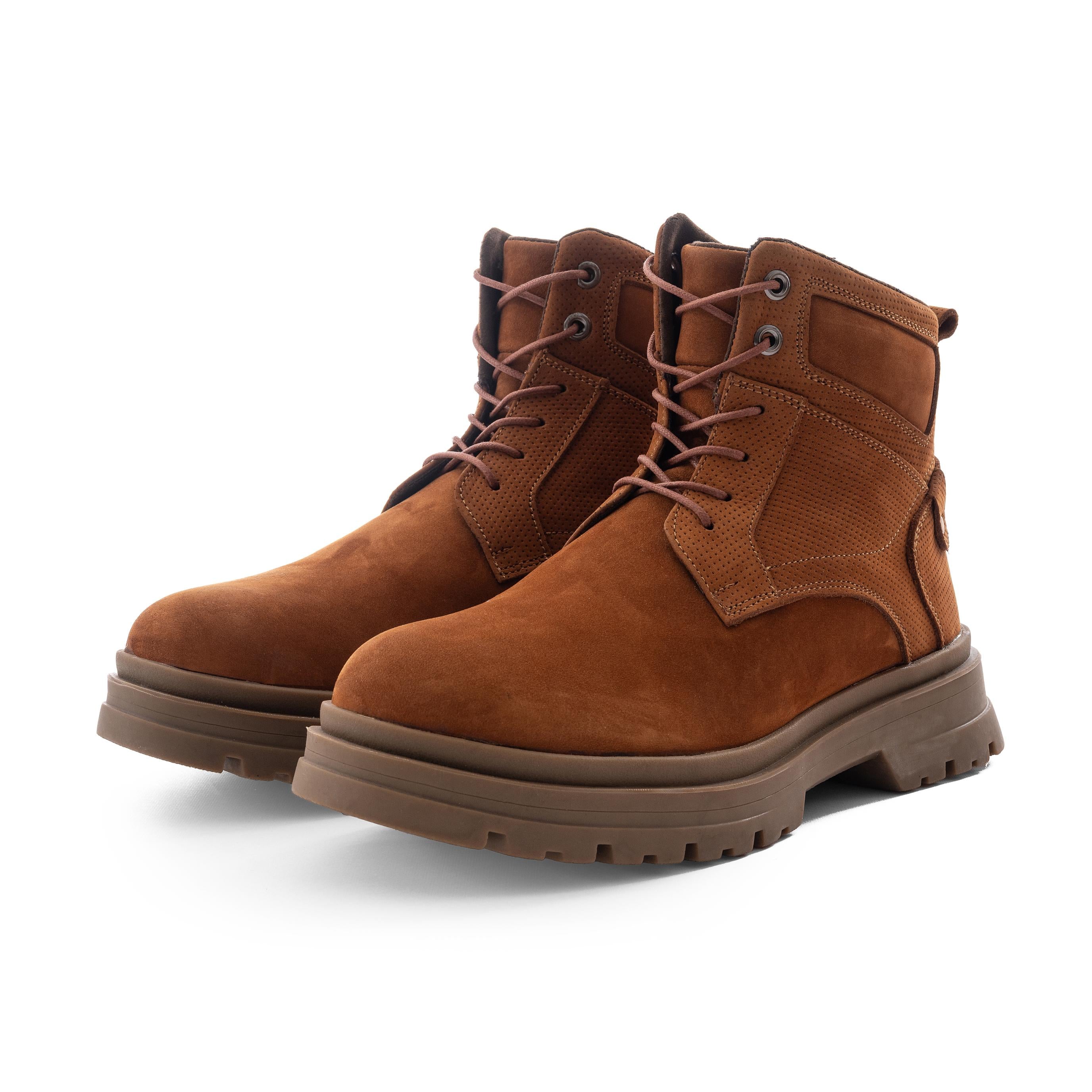 Black Chunky Lace-Up Ankle Boots - Camel