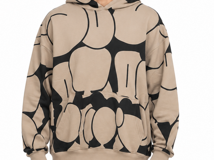 Beige Abstract Graphic Oversized Hoodie