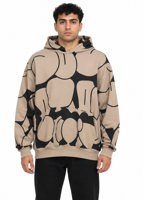 Beige Abstract Graphic Oversized Hoodie