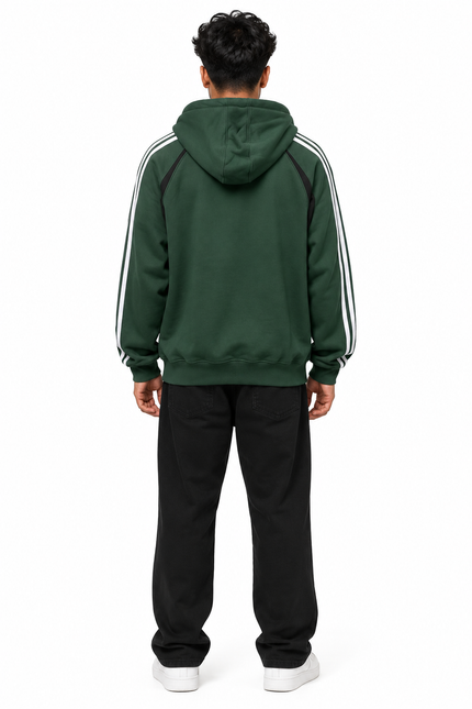 Forest Green Striped Graphic Hoodie