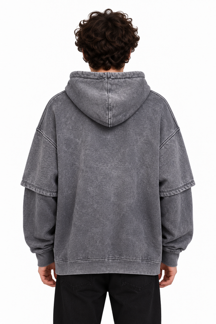 CATCH Washed Gothic Graphic Hoodie – Charcoal Grey