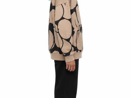 Beige Abstract Graphic Oversized Hoodie