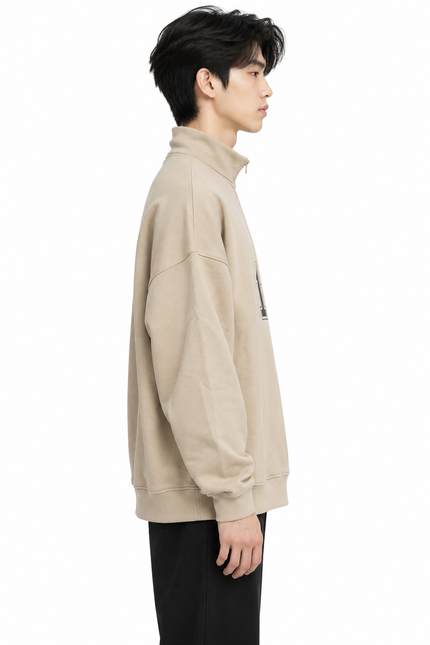 Beige Quarter-Zip Oversized Sweatshirt – Number 1