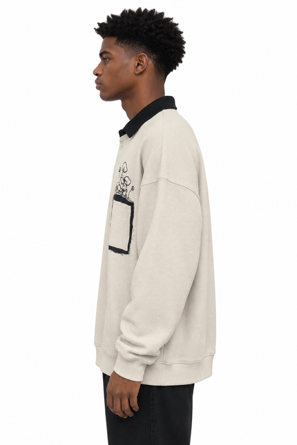 Textured Oversized Polo Sweatshirt