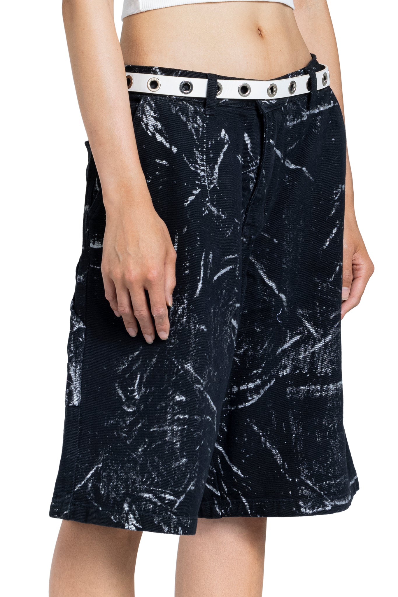 Unisex  Black Acid-Washed jeans shorts