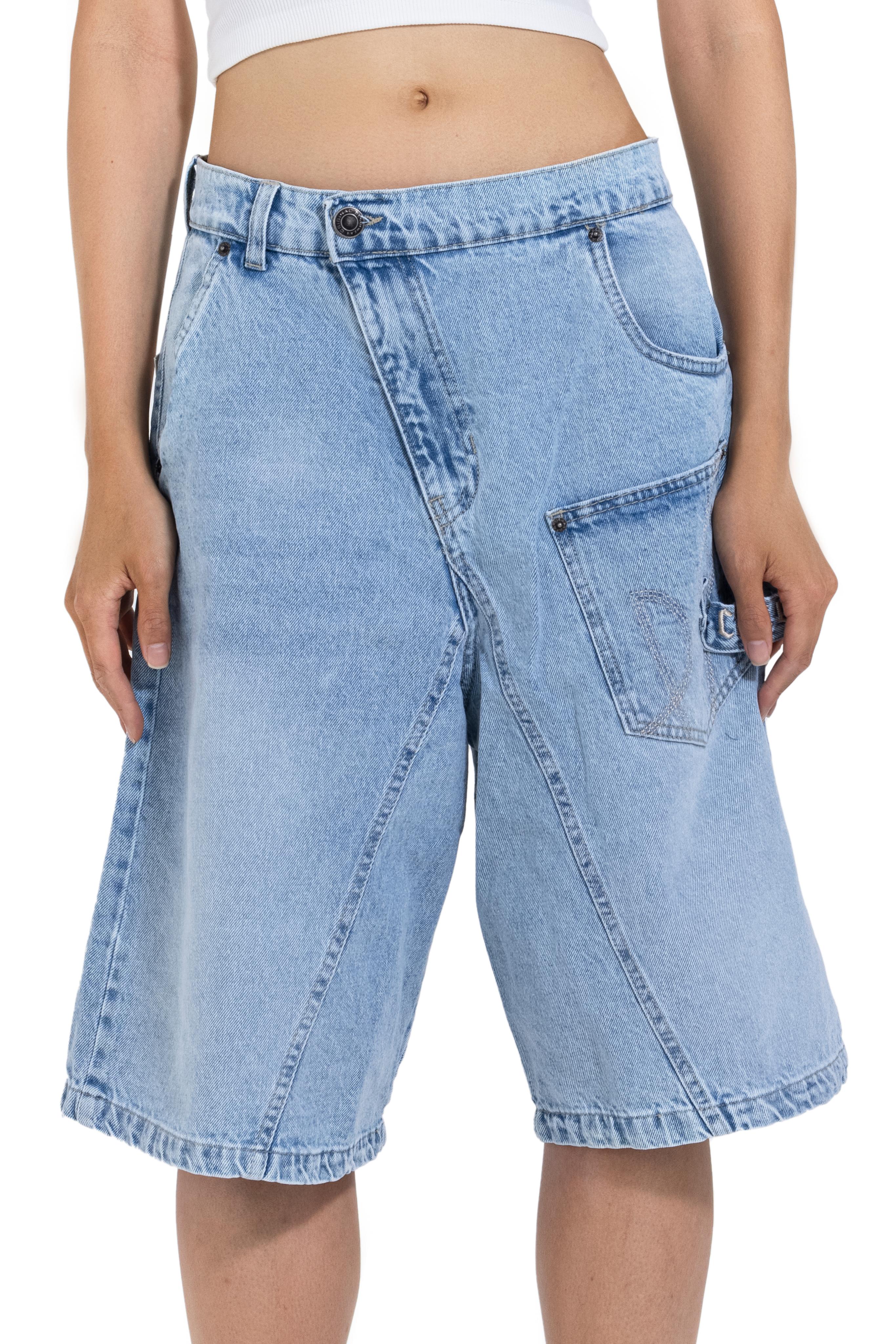 Asymmetric Cargo Denim Shorts