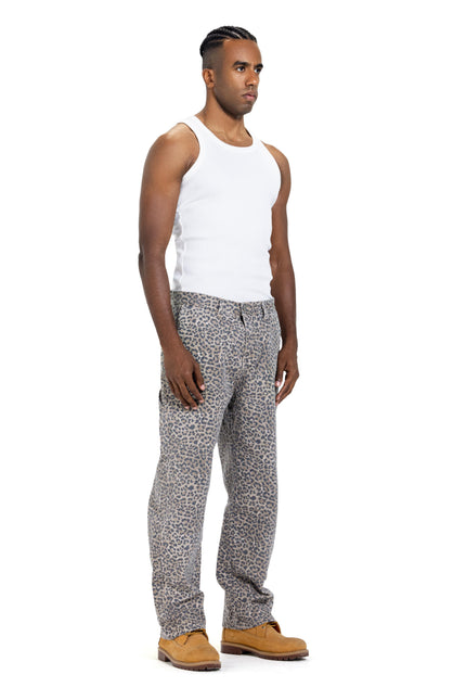 Vintage Leopard Print Straight Fit Jeans – Taupe