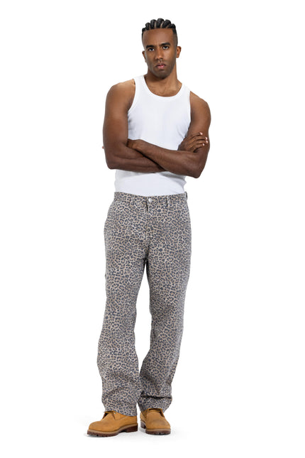 Vintage Leopard Print Straight Fit Jeans – Taupe