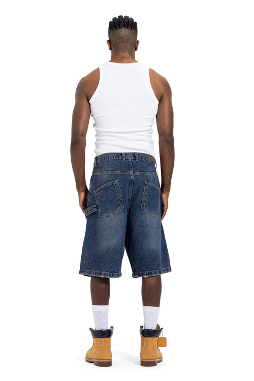 Asymmetric Cargo Denim Shorts