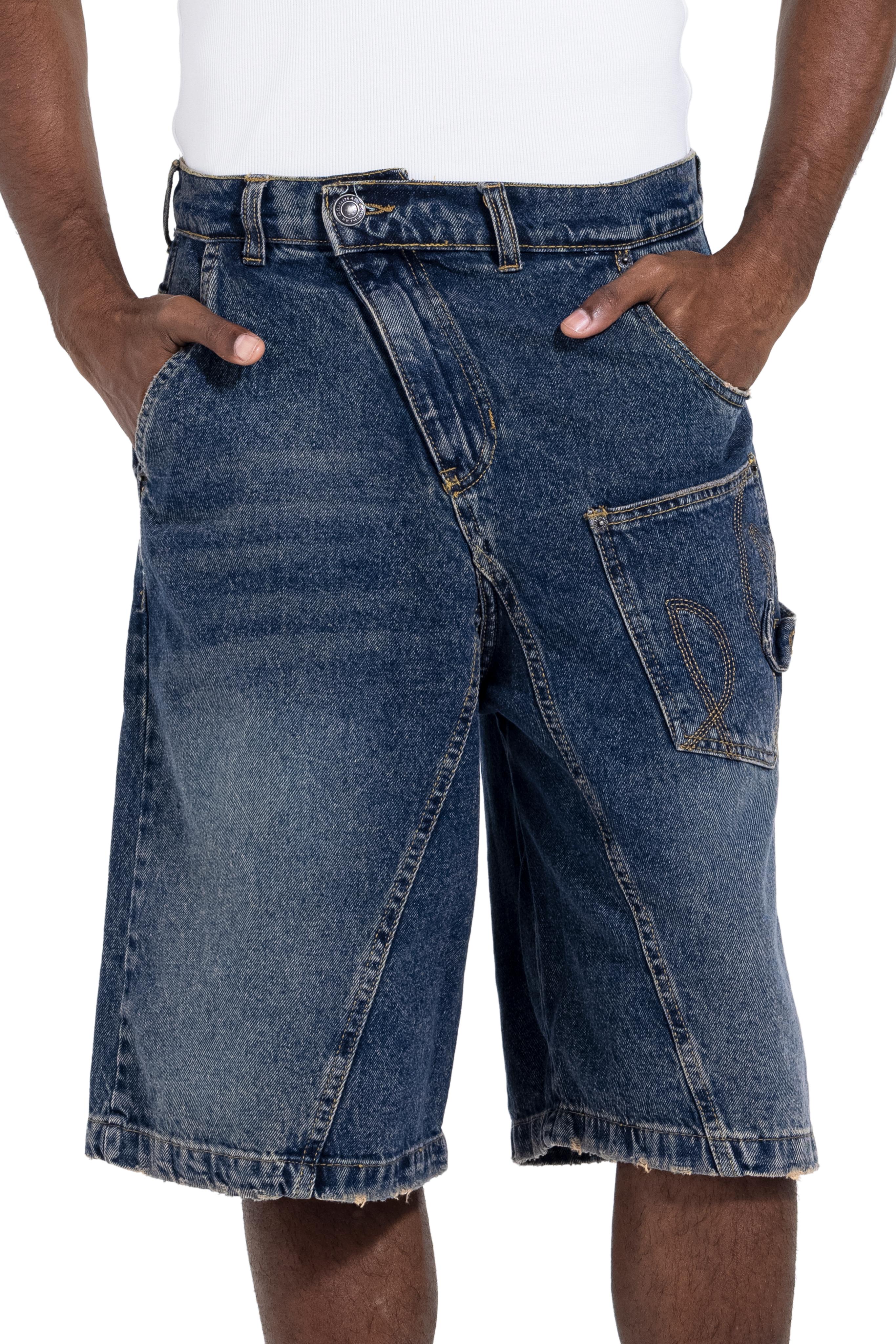 Asymmetric Cargo Denim Shorts