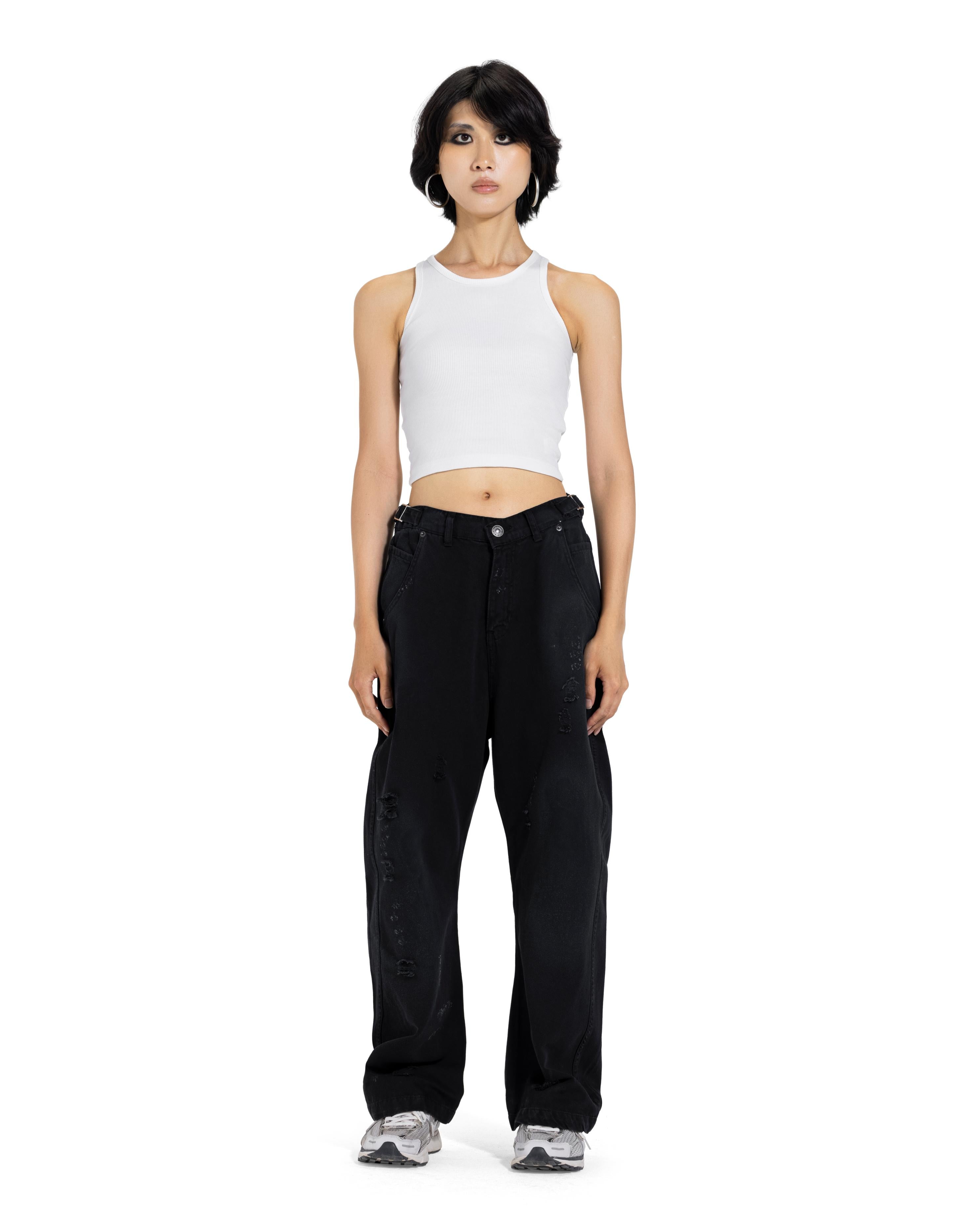 Distressed Wide Leg Denim Pants