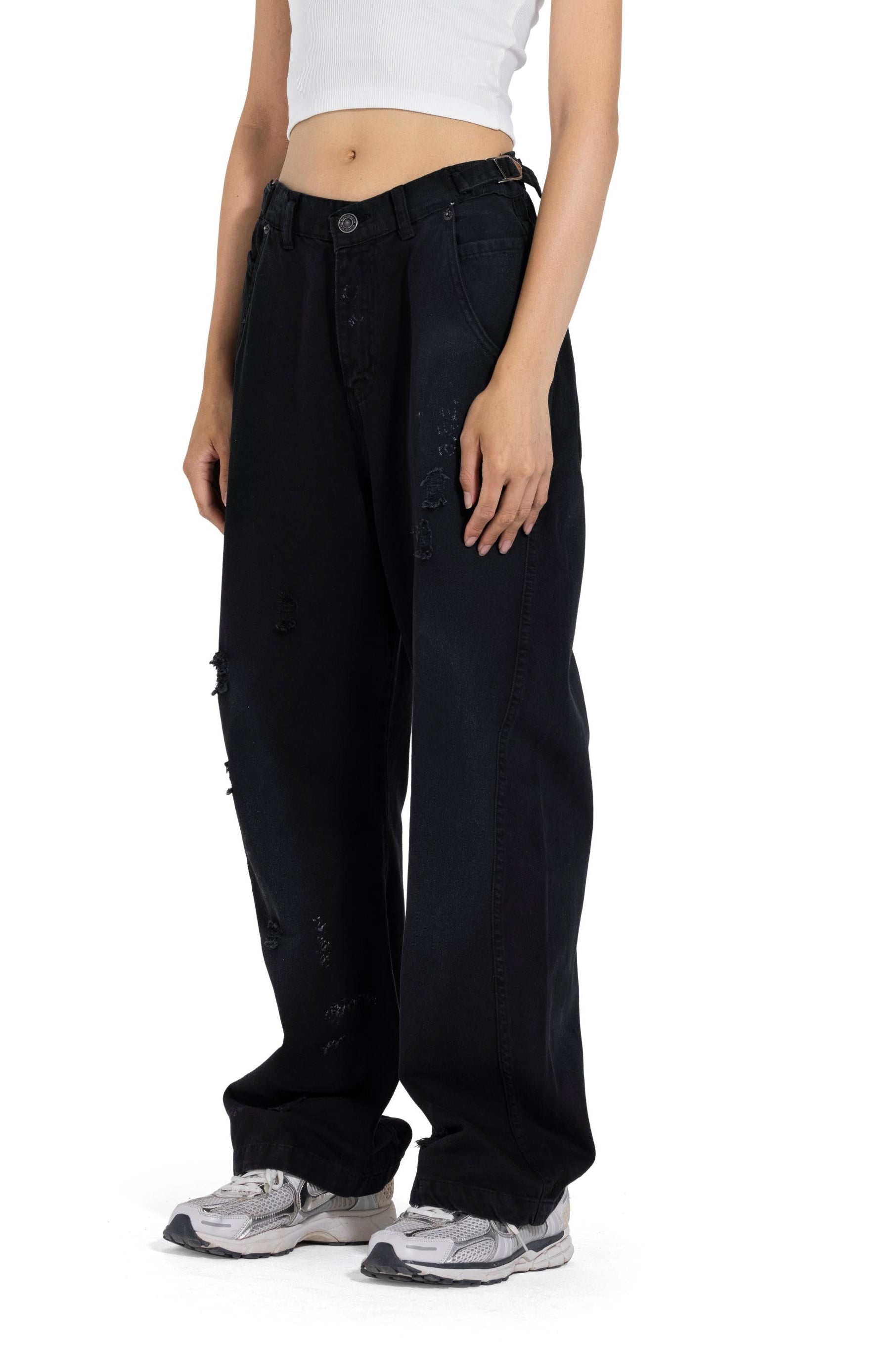 Distressed Wide Leg Denim Pants
