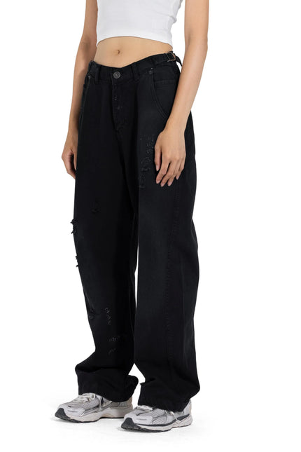 Distressed Wide Leg Denim Pants