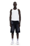Asymmetric Cargo Denim Shorts