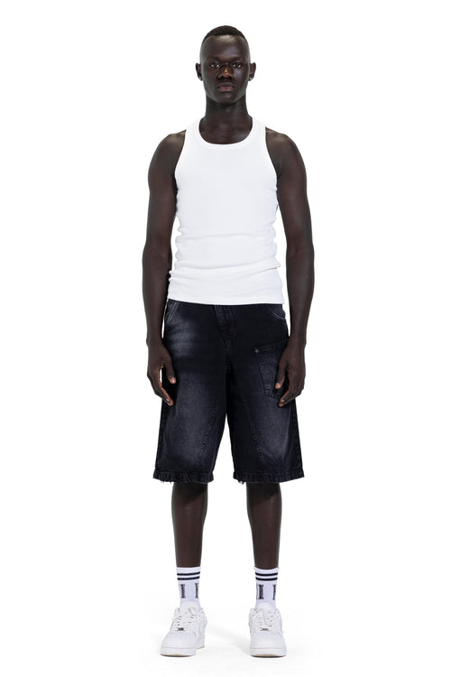 Asymmetric Cargo Denim Shorts
