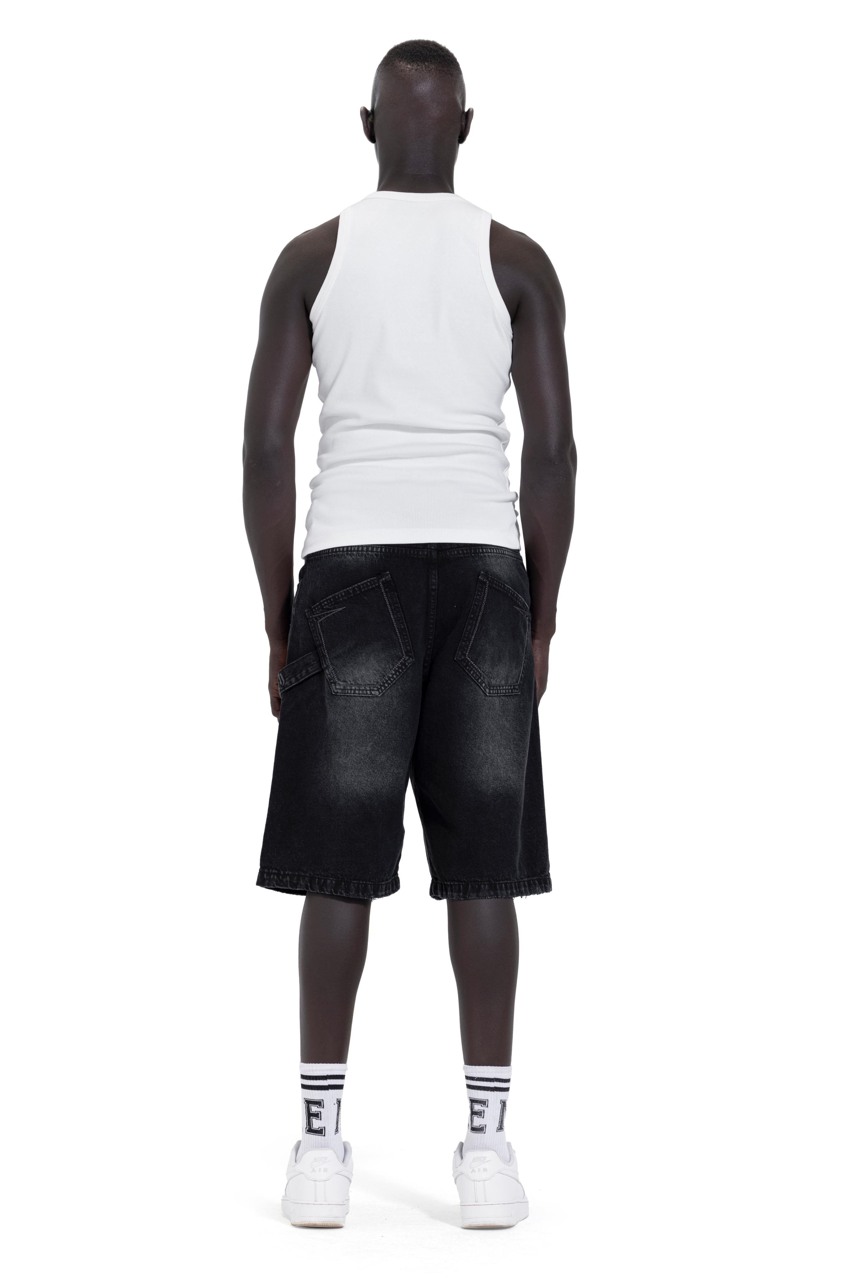 Asymmetric Cargo Denim Shorts