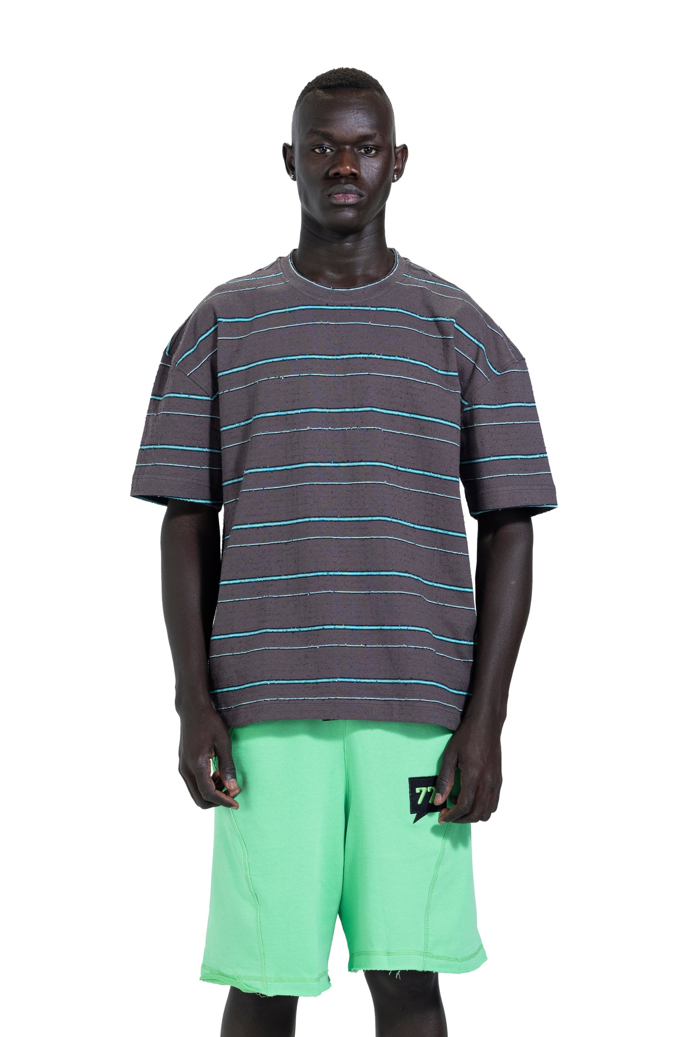 Striped Oversized T-Shirt In Dark Grey