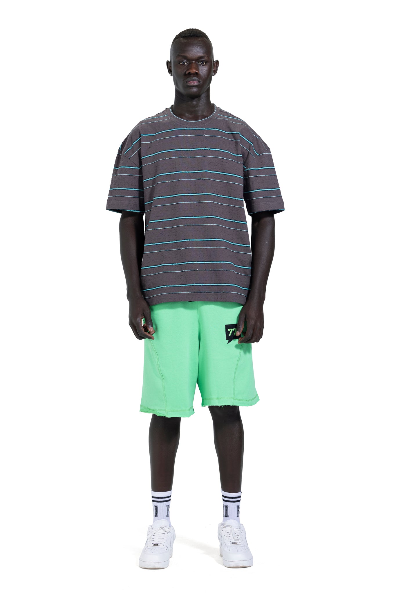 Striped Oversized T-Shirt In Dark Grey
