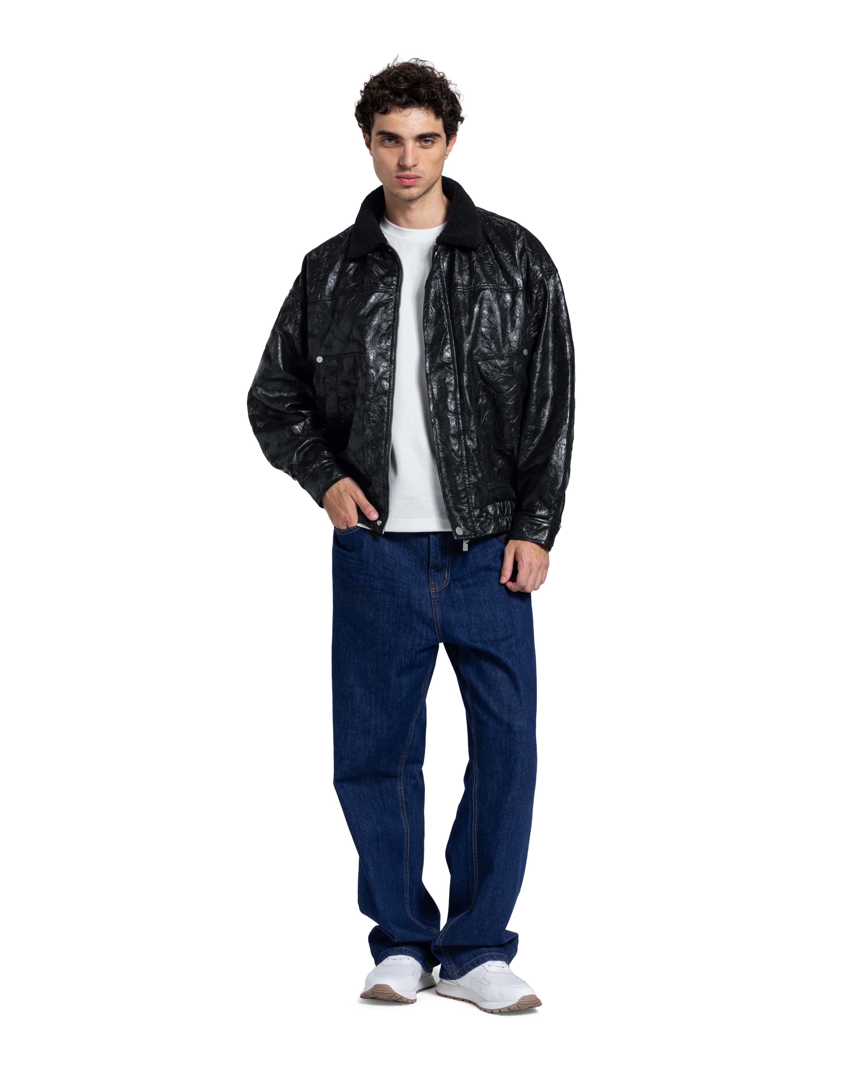 LEATHER EFFECT WITH FAUX SHEARLING