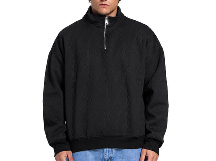 CATCH Black Cable Knit Quarter-Zip Pullover