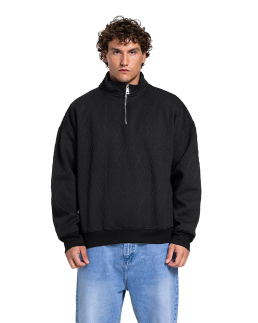 CATCH Black Cable Knit Quarter-Zip Pullover
