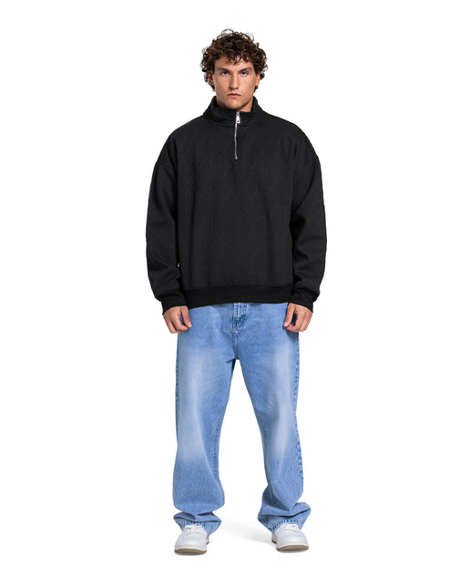 CATCH Black Cable Knit Quarter-Zip Pullover