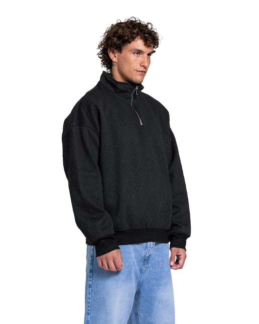 CATCH Black Cable Knit Quarter-Zip Pullover