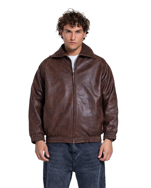 Catch Vintage Leather Bomber Jacket