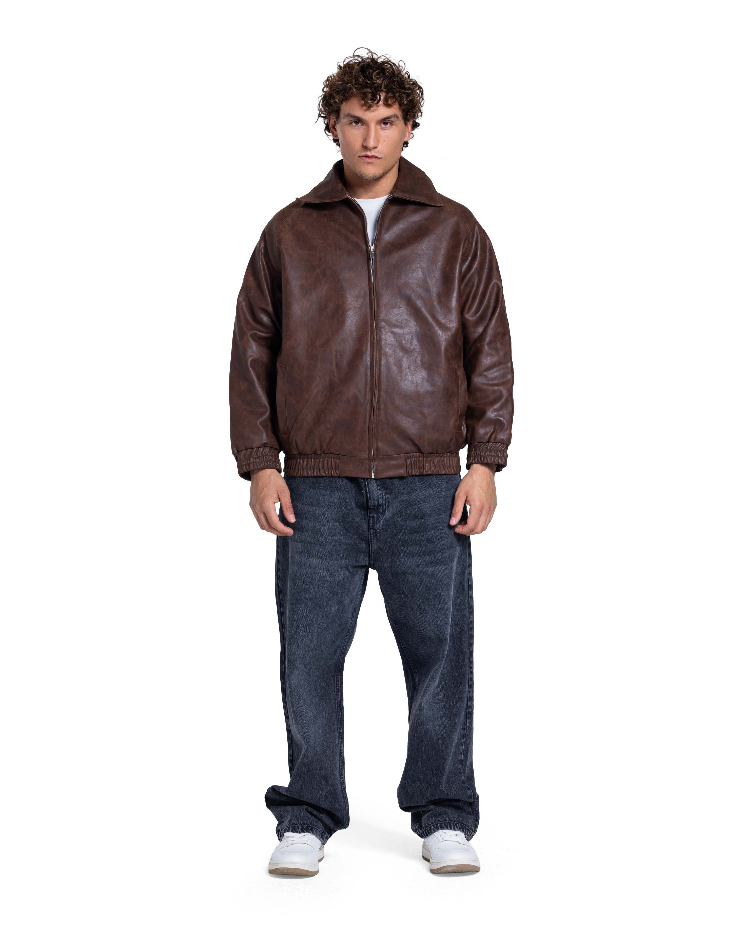 LEATHER EFFECT BOMBER JACKET