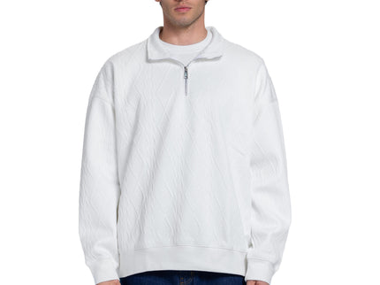 CATCH White  Cable Knit Quarter-Zip Pullover