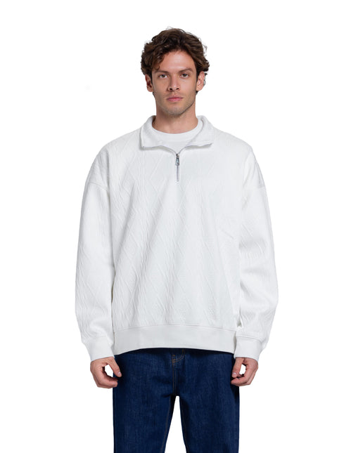 CATCH White  Cable Knit Quarter-Zip Pullover