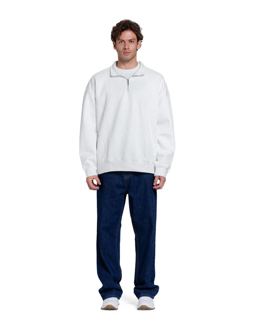 CATCH White  Cable Knit Quarter-Zip Pullover