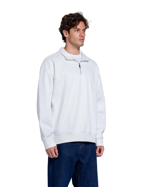 CATCH White  Cable Knit Quarter-Zip Pullover