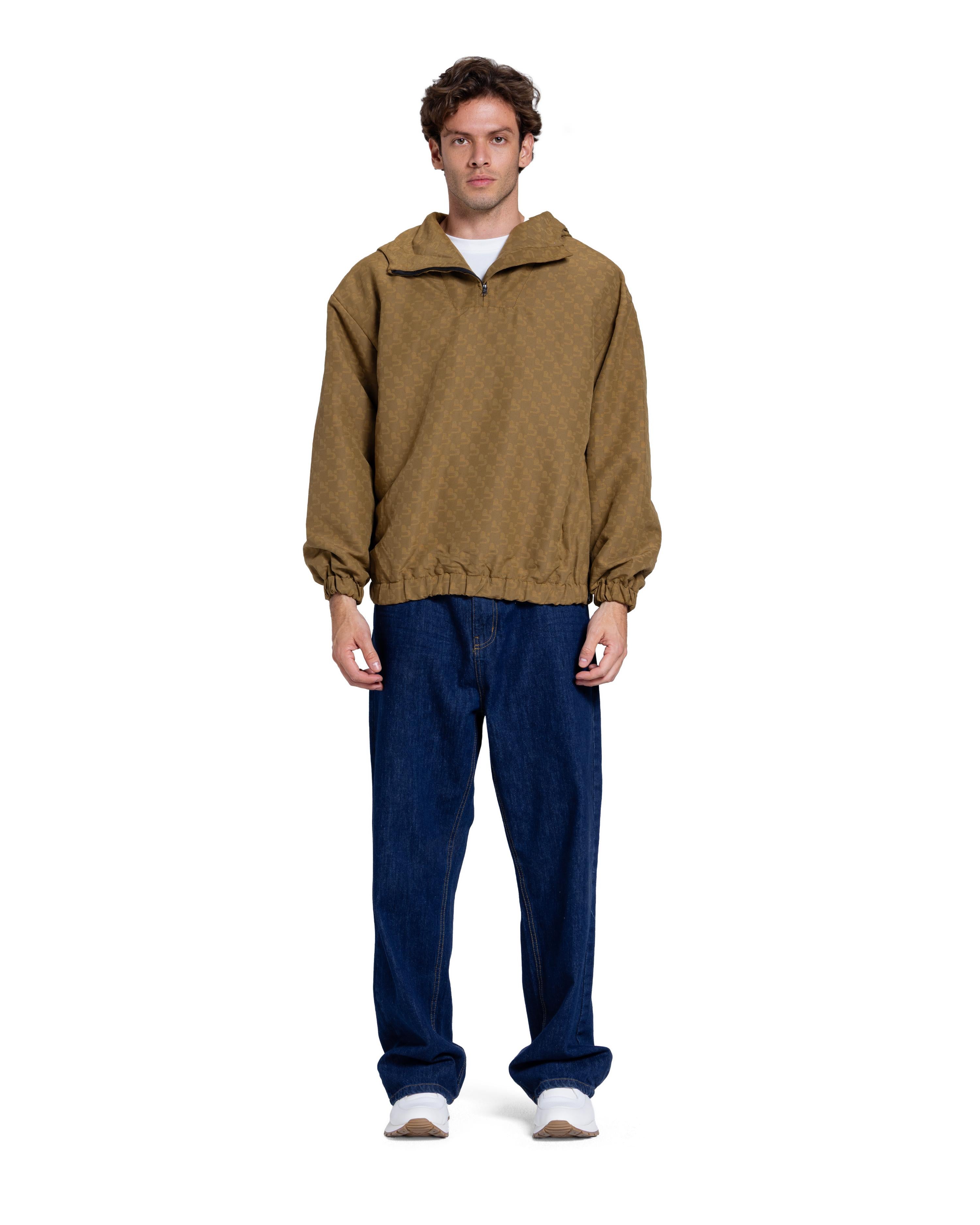 Brown Patterned Q-Zipper Hoodie