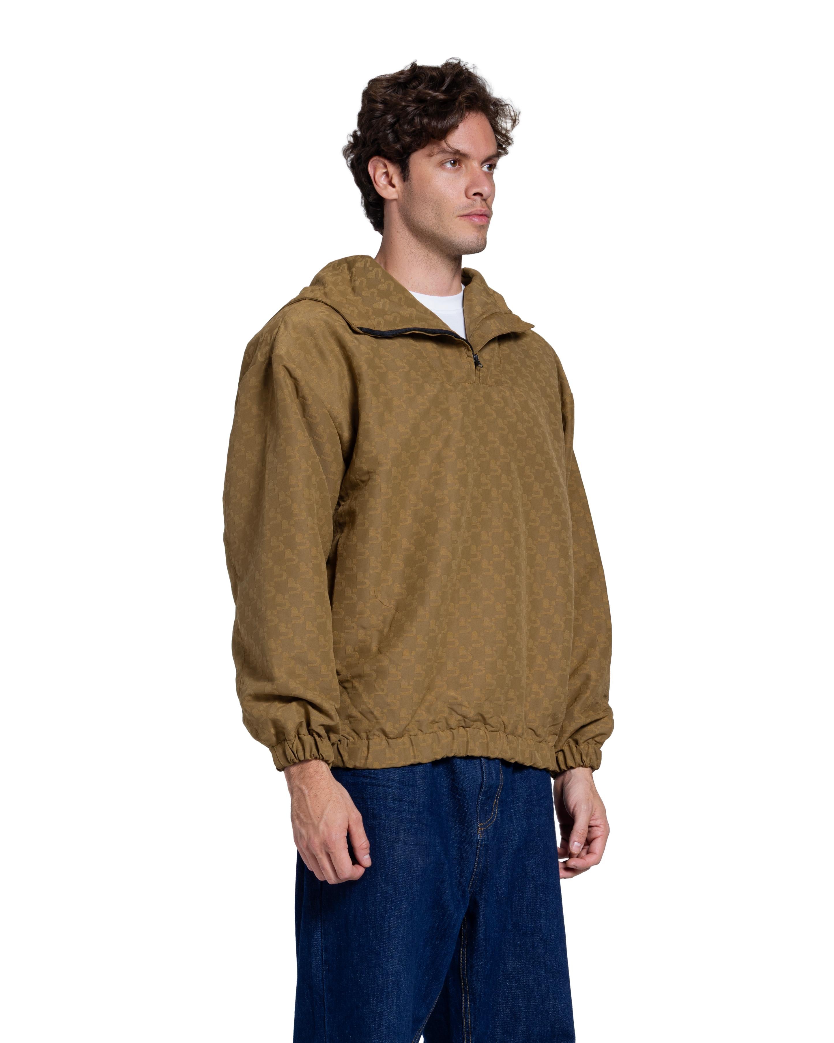 Brown Patterned Q-Zipper Hoodie