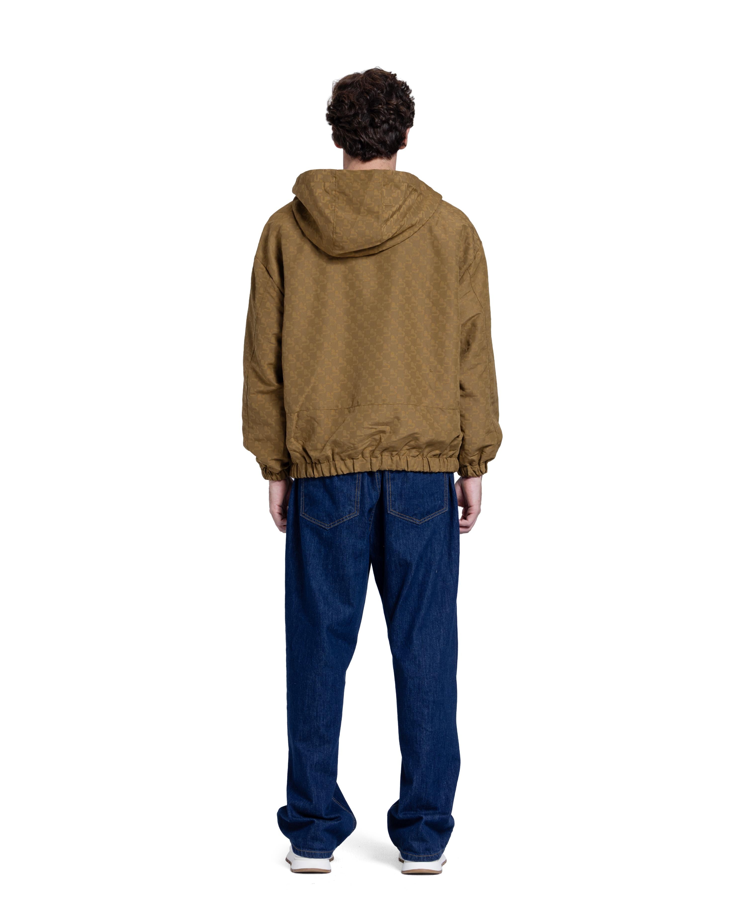 Brown Patterned Q-Zipper Hoodie