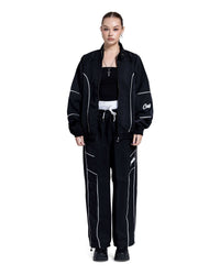 Black Oversized Tracksuit with White Piping