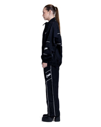 Black Oversized Tracksuit with White Piping