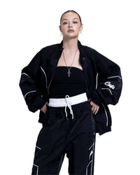 Black Oversized Tracksuit with White Piping