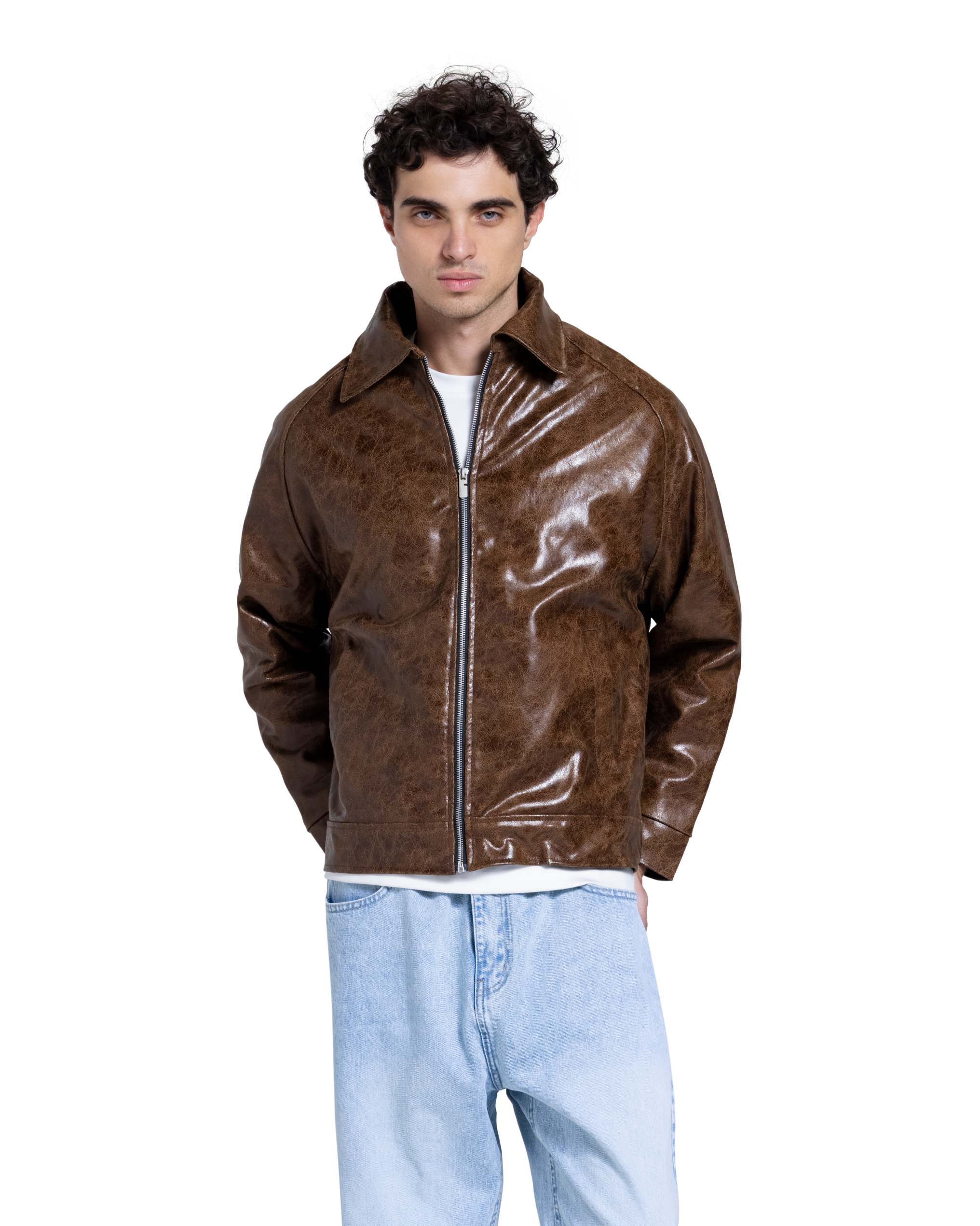 LEATHER EFFECT BOMBER JACKET